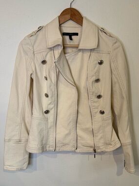 WHBM White House Black Market Cream Military Moto Jacket Size 0